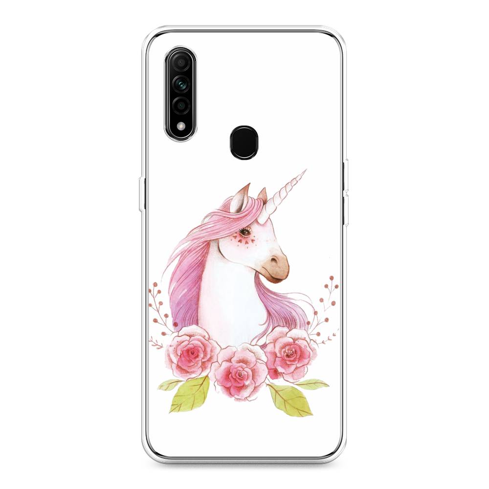 

Чехол для Oppo A31 "Единорог цветы", Белый;розовый;серый, 252250-1