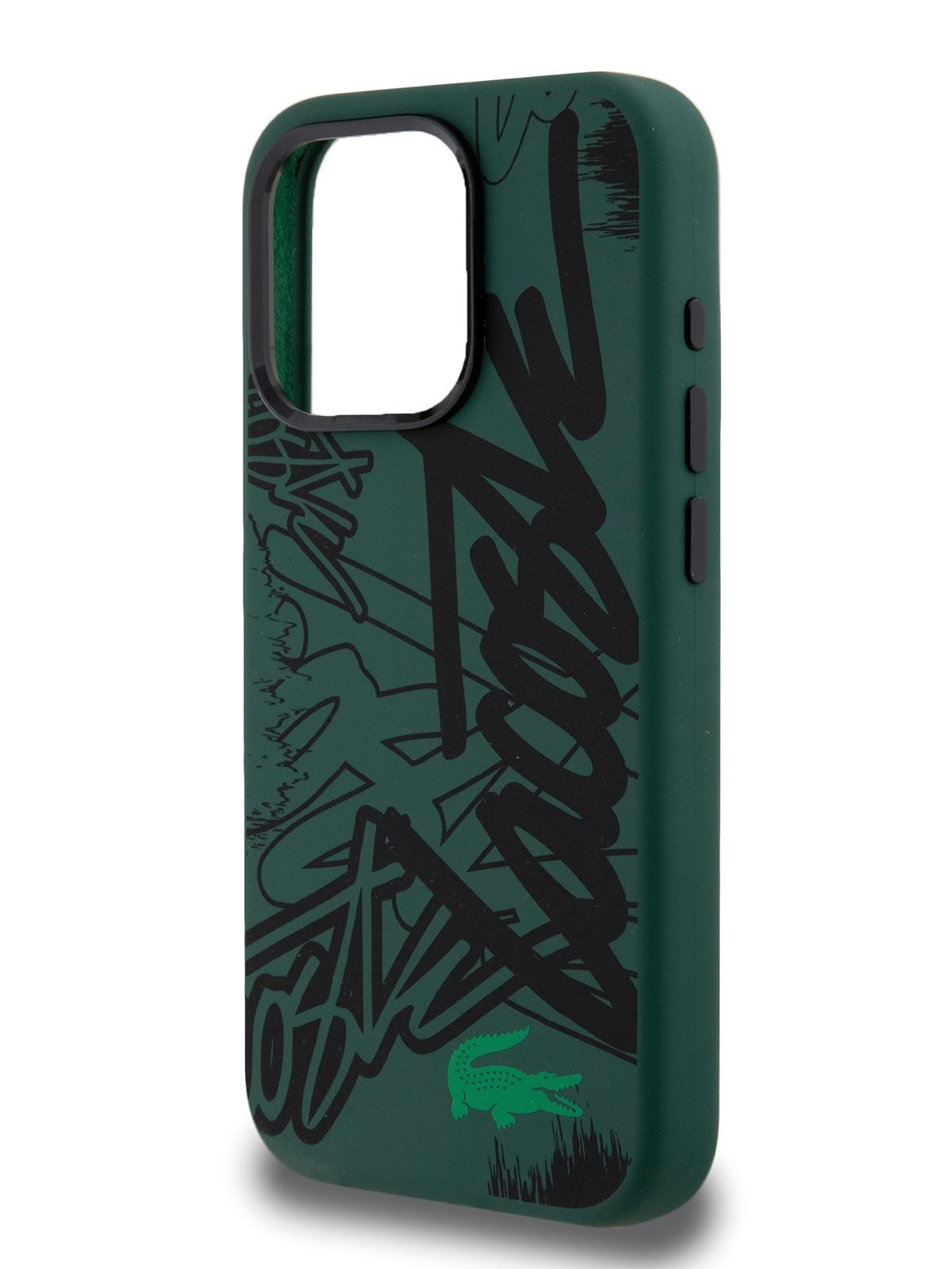 Чехол Lacoste для iPhone 15 Pro с эффектом Soft-touch Graffiti Hard Green/Black