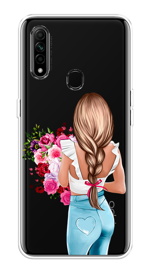 

Чехол на Oppo A31 "Девушка с цветами", Коричневый;розовый;голубой, 252250-6