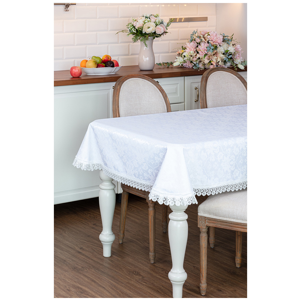 

Скатерть Santalino ричард 160х300см, 100% п/э, с кружевом,белый,жаккард
