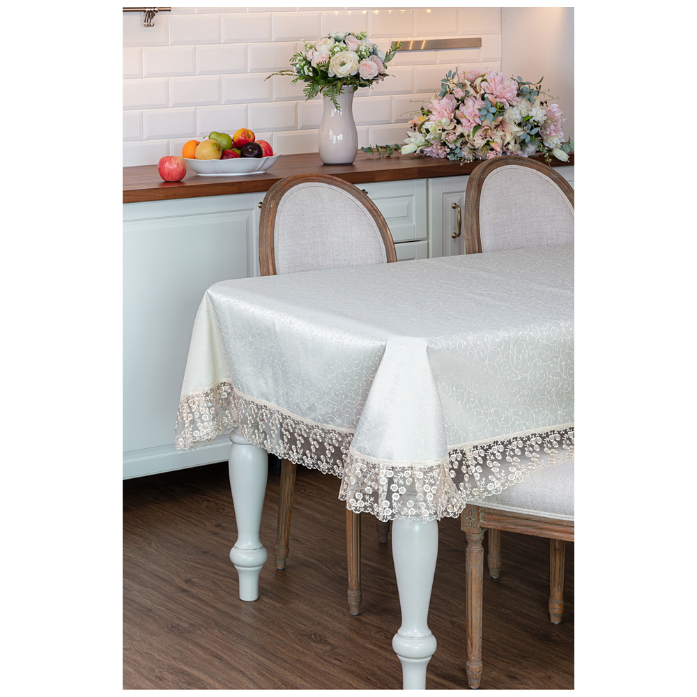 

Скатерть Santalino ричард 160х260см, 100% п/э, с кружевом, мятный, жаккард