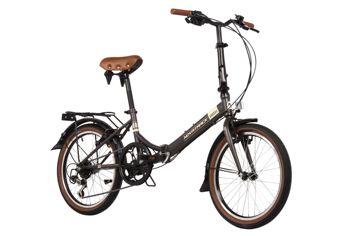 Велосипед NOVATRACK 20 складной AURORA коричневый 2024 багажник horst h028 24 28 к передним задним тормозам v брейк до 5 кг 00 170330