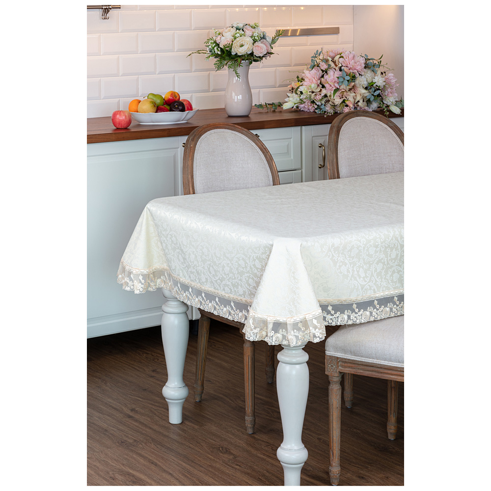 

Скатерть Santalino ричард 160х300см, 100% п/э, с кружевом, св золотистый, жаккард