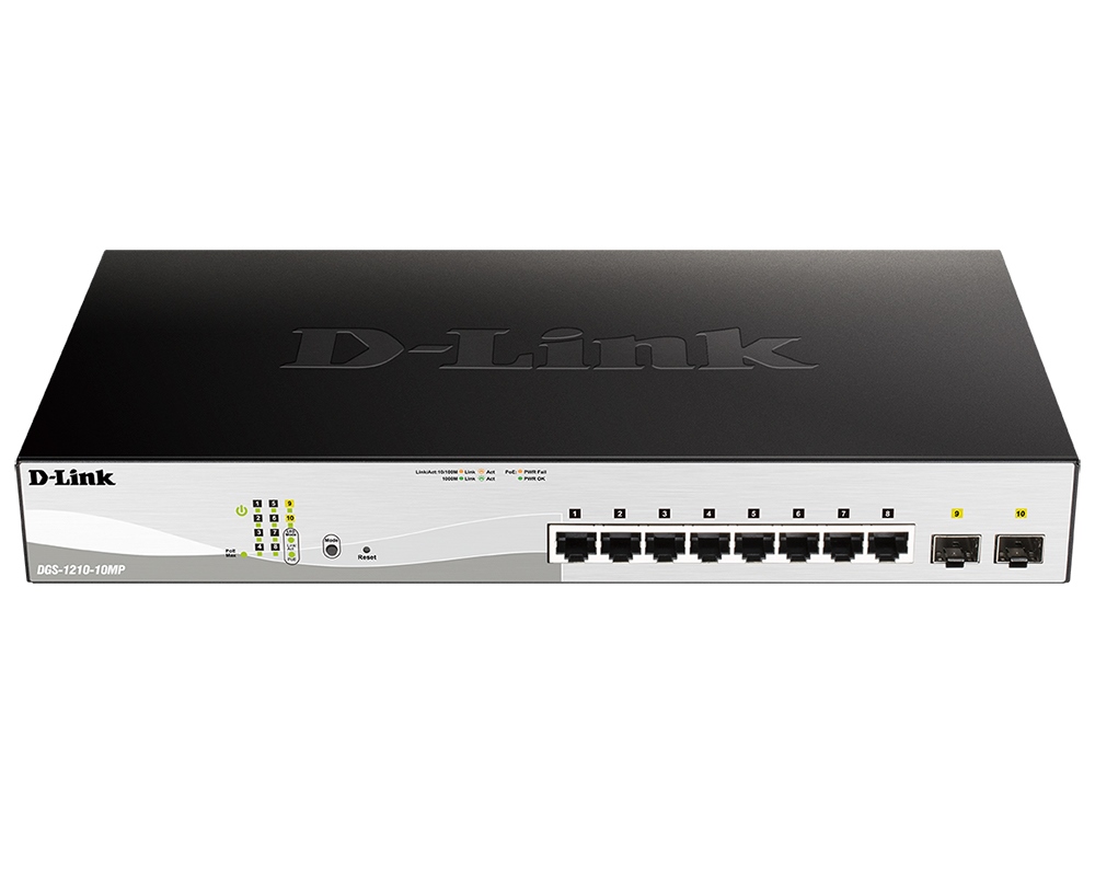 

Коммутатор D-Link DGS-1210-10MP/FL DGS-1210-10MP-rstick-FL1A черный, DGS-1210-10MP/FL