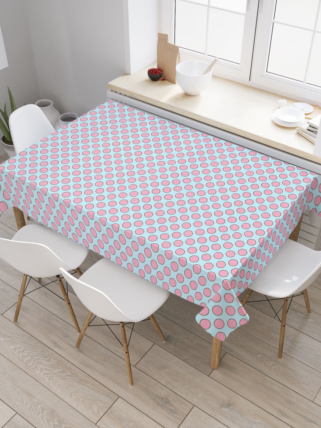 

Скатерть прямоугольная JoyArty "Контурный горошек" из сатена, 180x145 см, Розовый, Контурный горошек