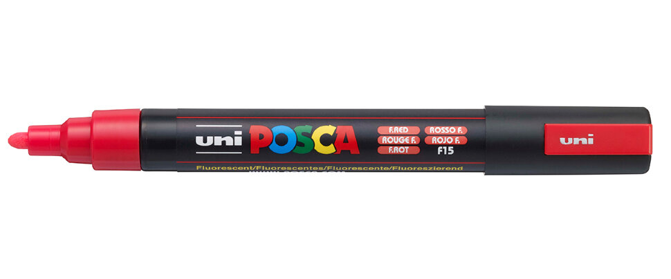 Маркер Uni POSCA PC-5M 1,8-2,5мм овальный (флуоресцентный красный (fluorescent red) F15)