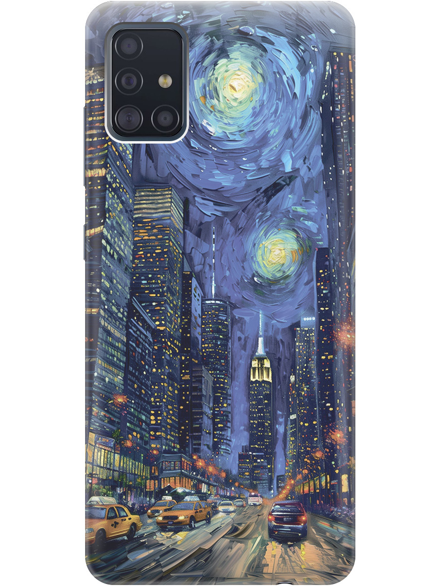 

Силиконовый чехол на Samsung Galaxy A51 с принтом "Ночной проспект", Прозрачный;синий;черный, 722409110