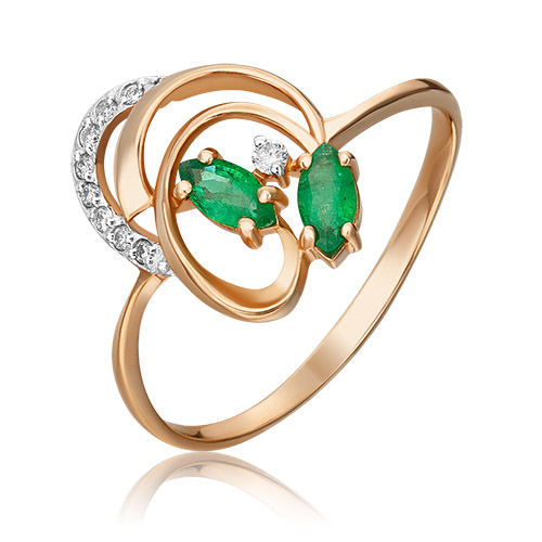 

Кольцо из золота р. 17,5 PLATINA jewelry 01-1058-00-106-1110-30, бриллиант\изумруд, 01-1058-00-106-1110-30