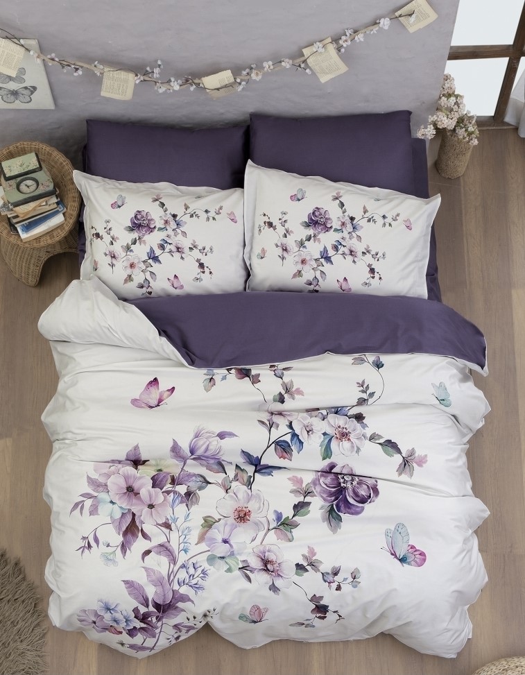 Комплект постельного белья Firt Choice Martina Purple, 3D хлопковый сатин, евро