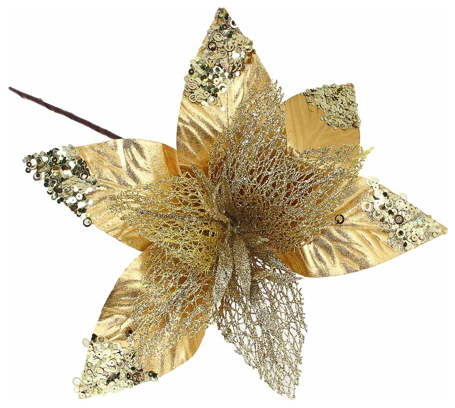 

СНОУ БУМ Цветок декоративный 36x68 см, полиэстер, Золотистый