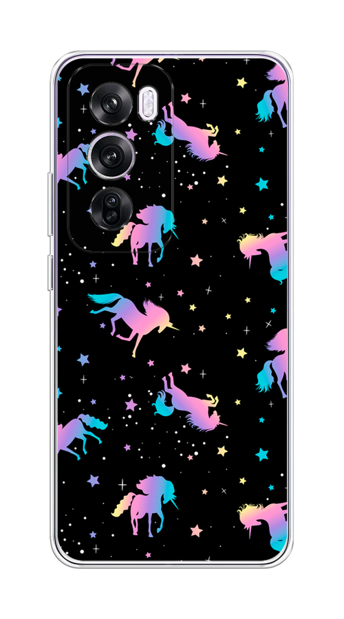 

Чехол на Oppo Reno 12 Pro "Единороги градиент", Черный;розовый;голубой, 2517150-1