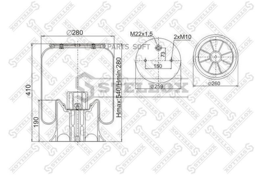 

Пневмоподушка со стак. 2отв.M10 1отв-шт.M22 Порш пластиковый d13.5 Schmitz/Weweler