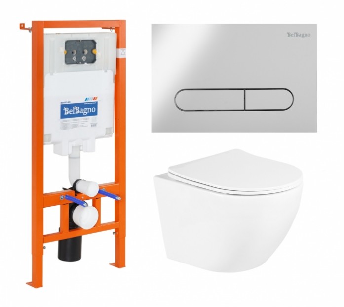 

Комплект: инсталляция, унитаз, клавиша BelBagno Uno BB3105CHR/SC/BB002-80/BB005-PR-CHROME, Инсталляция BelBagno