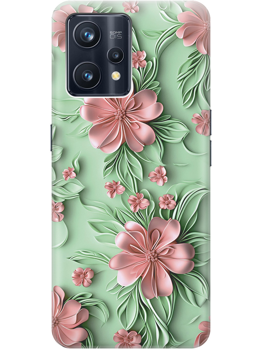 

Силиконовый чехол на Realme 9 Pro+ с принтом "Розовые цветы на мятном фоне", Прозрачный;зеленый;розовый, 740189621
