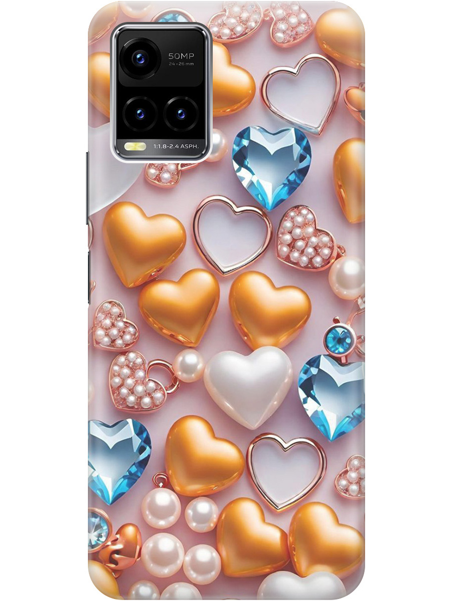 

Силиконовый чехол на Vivo Y21 / Y21s / Y33s с принтом "Украшения и сердечки", Прозрачный;белый;золотистый;голубой, 743438291