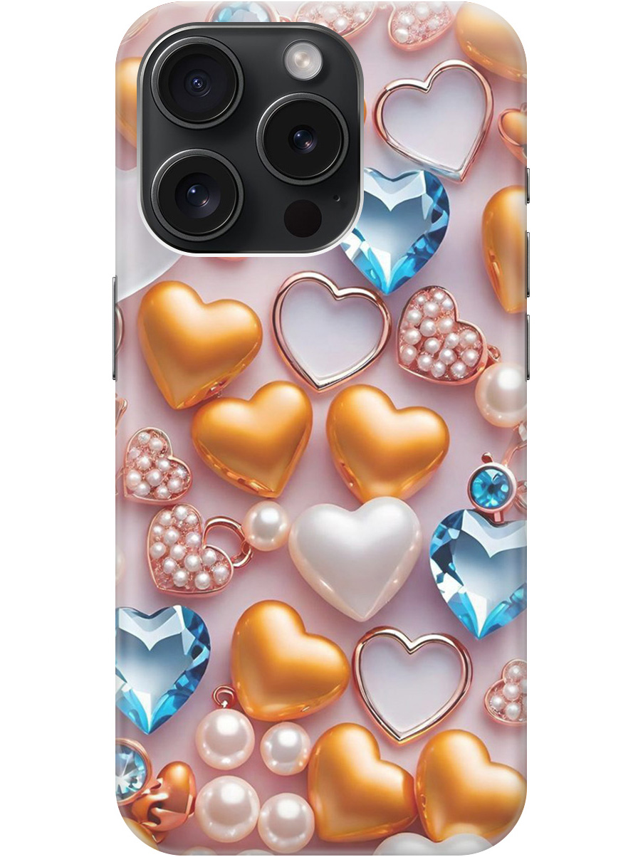 

Силиконовый чехол на Apple iPhone 15 Pro с принтом "Украшения и сердечки", Прозрачный;белый;золотистый;голубой, 775148091