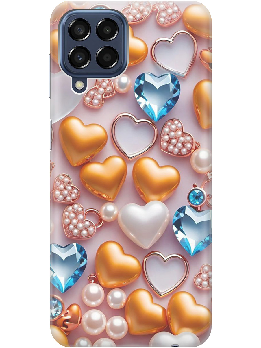 

Силиконовый чехол на Samsung Galaxy M33 5G с принтом "Украшения и сердечки", Прозрачный;белый;золотистый;голубой, 740187591