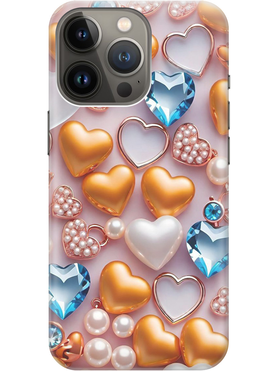 

Силиконовый чехол на Apple iPhone 14 Pro с принтом "Украшения и сердечки", Прозрачный;белый;золотистый;голубой, 745400791