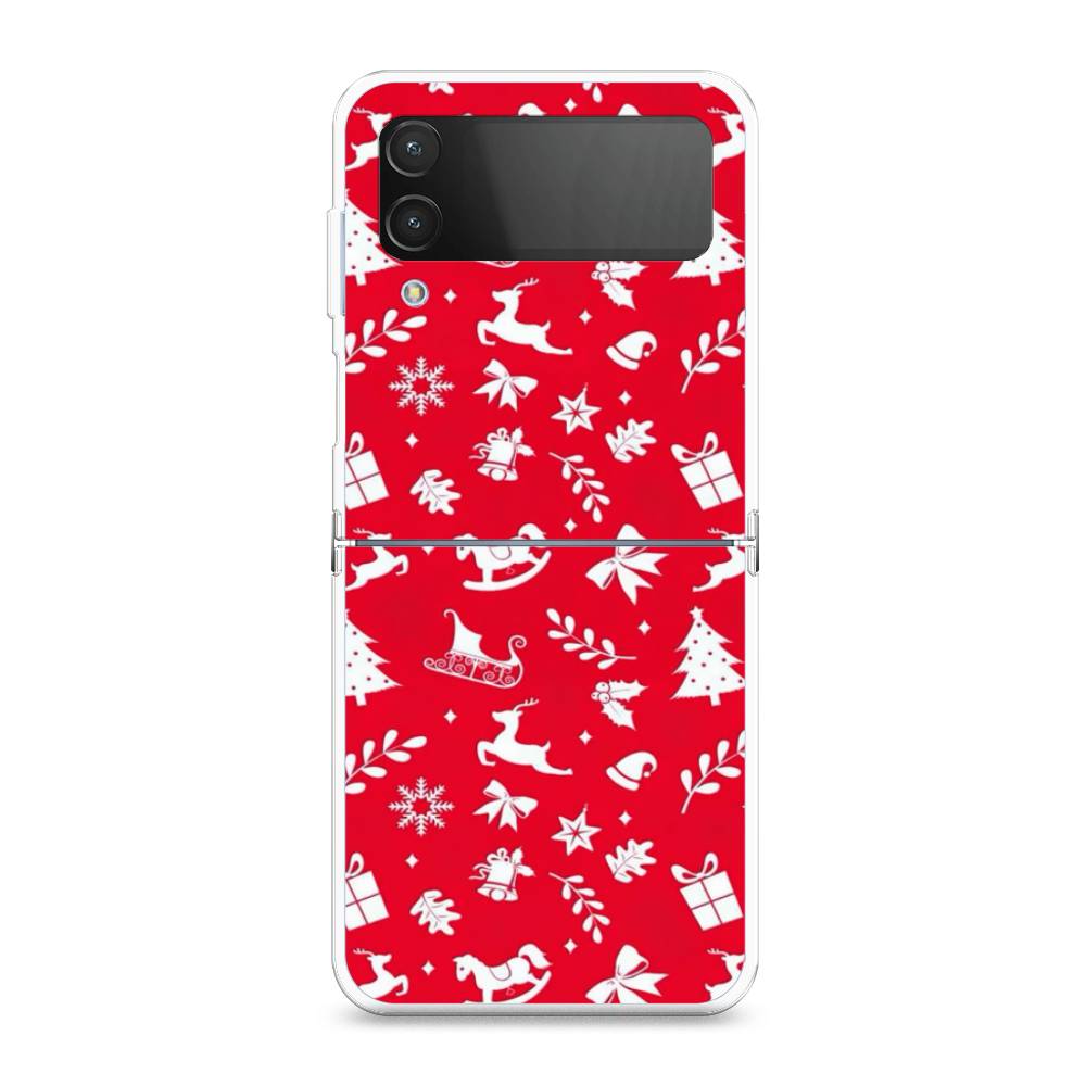 

Чехол на Samsung Galaxy Z Flip 4 "Красный новогодний фон", Красный;белый, 2106650-5