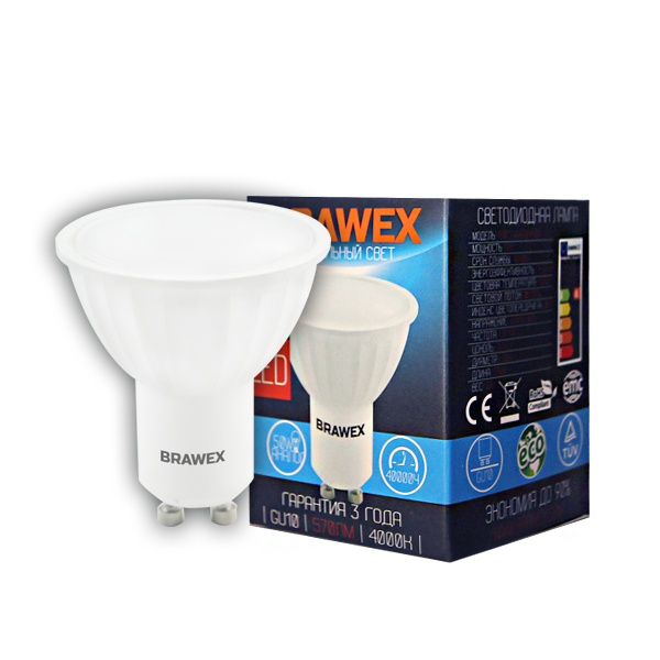 Светодиодная лампа BRAWEX 7Вт 3000К PAR16 GU10 диммируемая 4113G-PAR16k1T-7L DIM