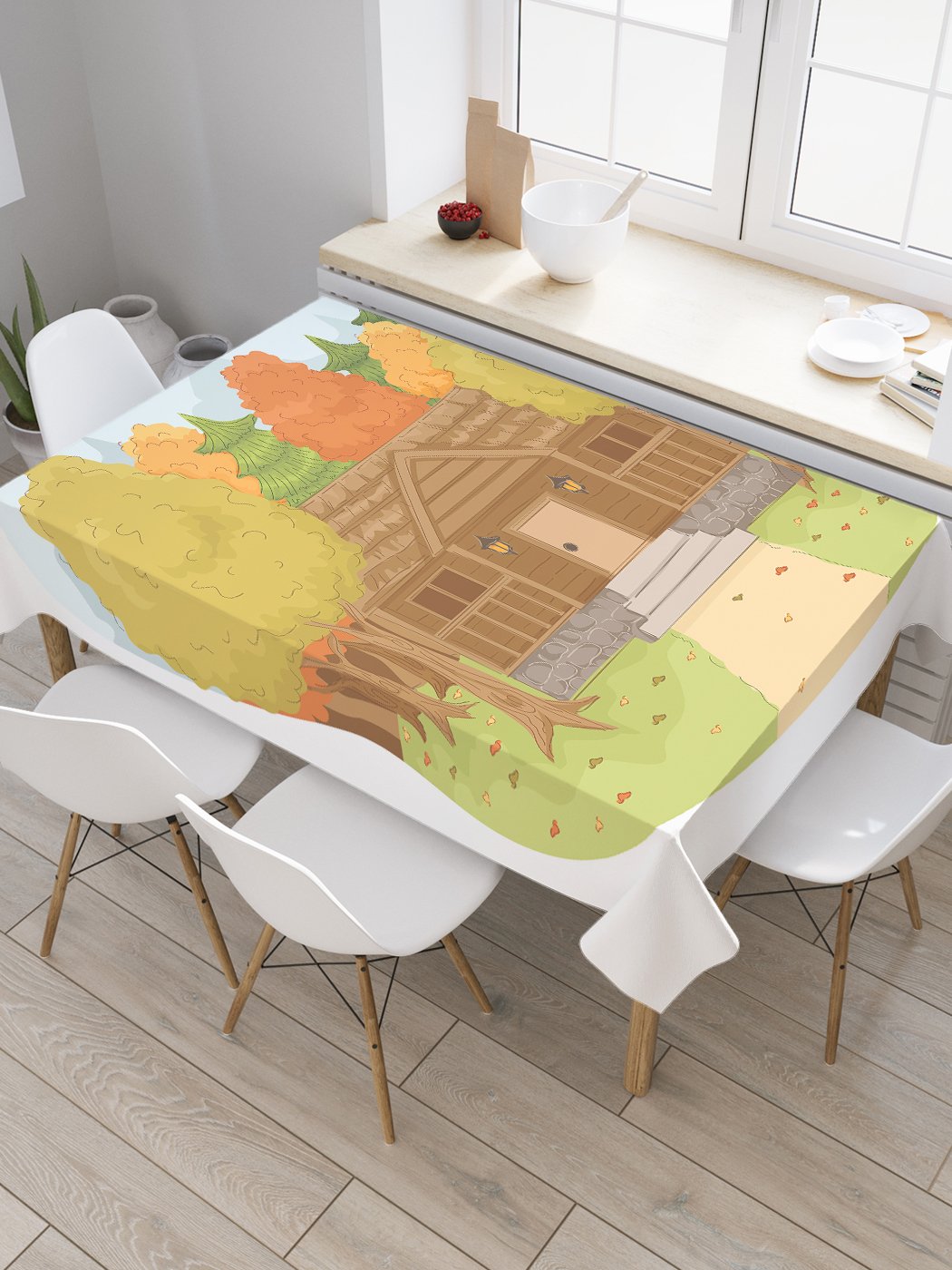 

Скатерть прямоугольная JoyArty "Домик в лесу акварель" из сатена, 180x145 см, Зеленый, Домик в лесу акварель