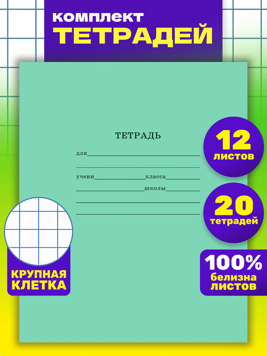 

Тетрадь Проф-Пресс A5 12л крупная клетка, 20шт, 12-3117