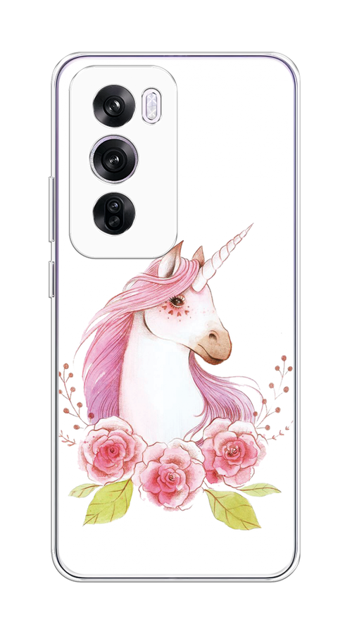 

Чехол на Oppo Reno 12 Pro "Единорог цветы", Белый;розовый;серый, 2517150-1