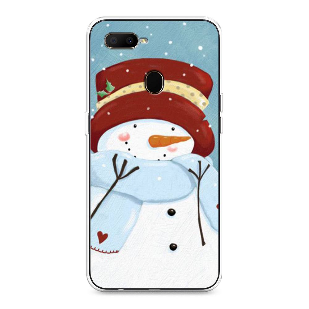 

Чехол для Oppo A5s "Застенчивый снеговик", Голубой;белый;красный, 252350-5