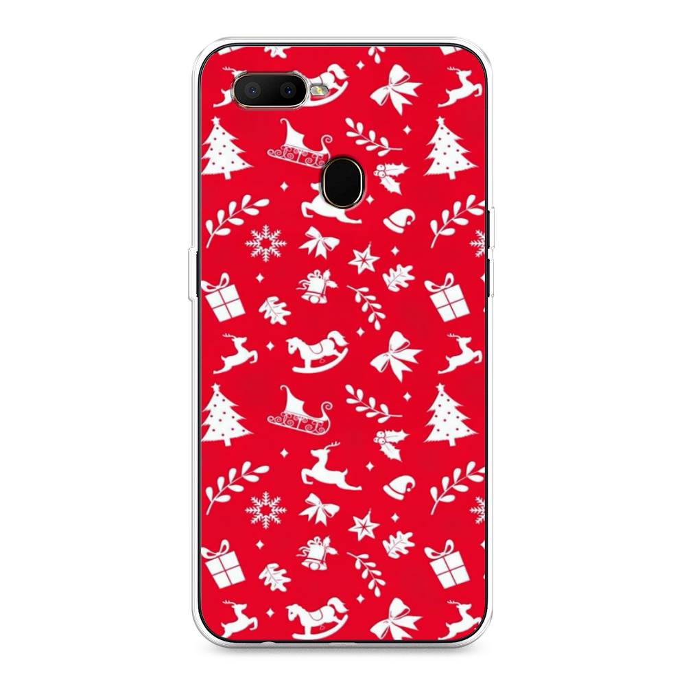 

Чехол для Oppo A5s "Красный новогодний фон", Красный;белый, 252350-5
