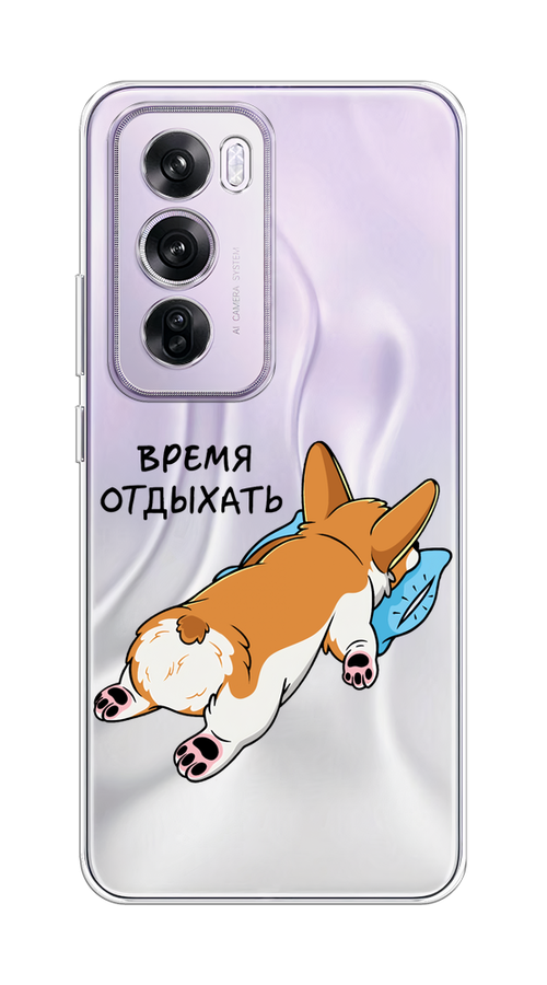 

Чехол на Oppo Reno 12 Pro "Корги отдыхает", Черный;коричневый;голубой, 2517150-1