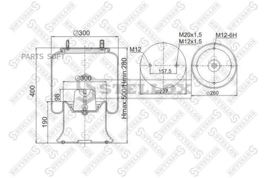 

Пневмоподушка со стак. 1шп.M12 1шп-штуц.M12/20x1.5 Поршень сталь 4отв.M12 Fruehauf SMB