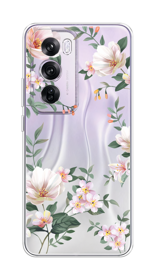 

Чехол на Oppo Reno 12 Pro "Beautiful white flowers", Бежевый;зеленый, 2517150-1