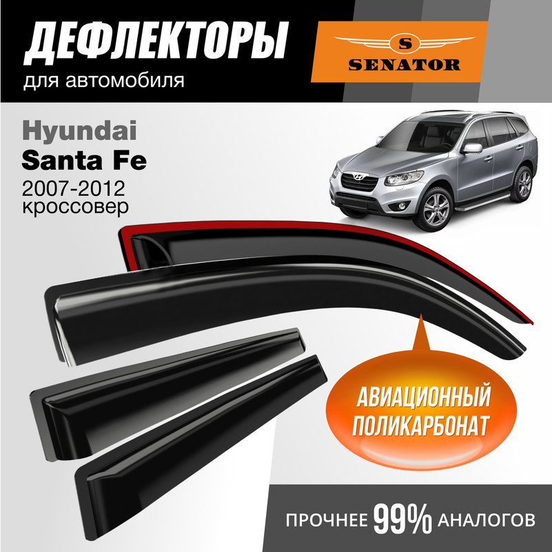 Дефлекторы Senator Hyundai Sante Fe 2007-12 кроссовер накладные к-т 4 шт 2551₽