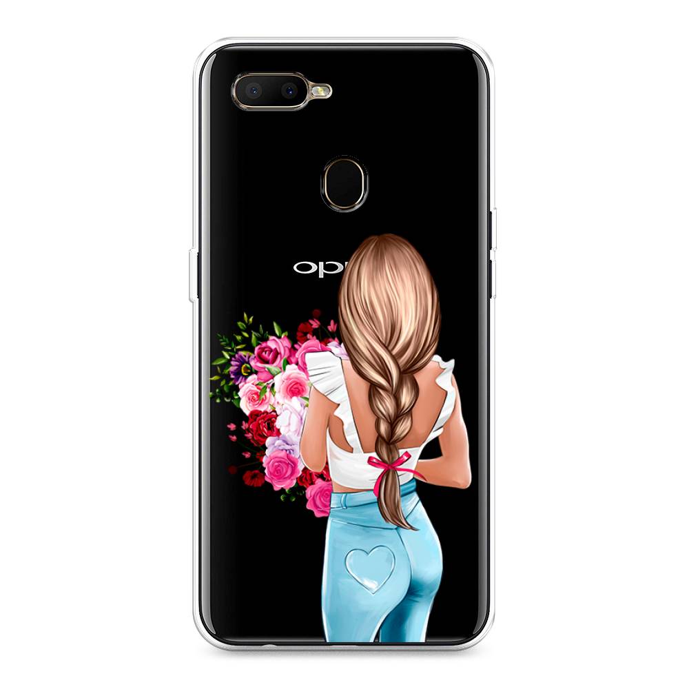 

Чехол на Oppo A5s "Девушка с цветами", Коричневый;розовый;голубой, 252350-6
