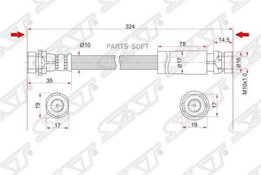 Шланг тормозной задний (Таиланд) MAZDA 2/DEMIO/VERISA/FORD FIESTA/FUSION 02- LH=RH  1шт