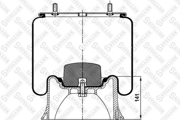 

Пневмоподушка со стаканом 2 шп.M12смещ.25. 1отв.штуц.M22. Поршень пластик 4отв.d8 SAF