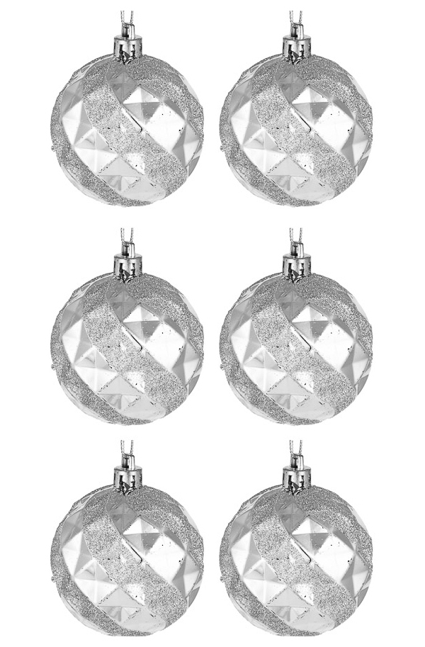 Шар на ель Сноу бум Набор формовых шаров с глиттером 373-311 6 шт. серебристый