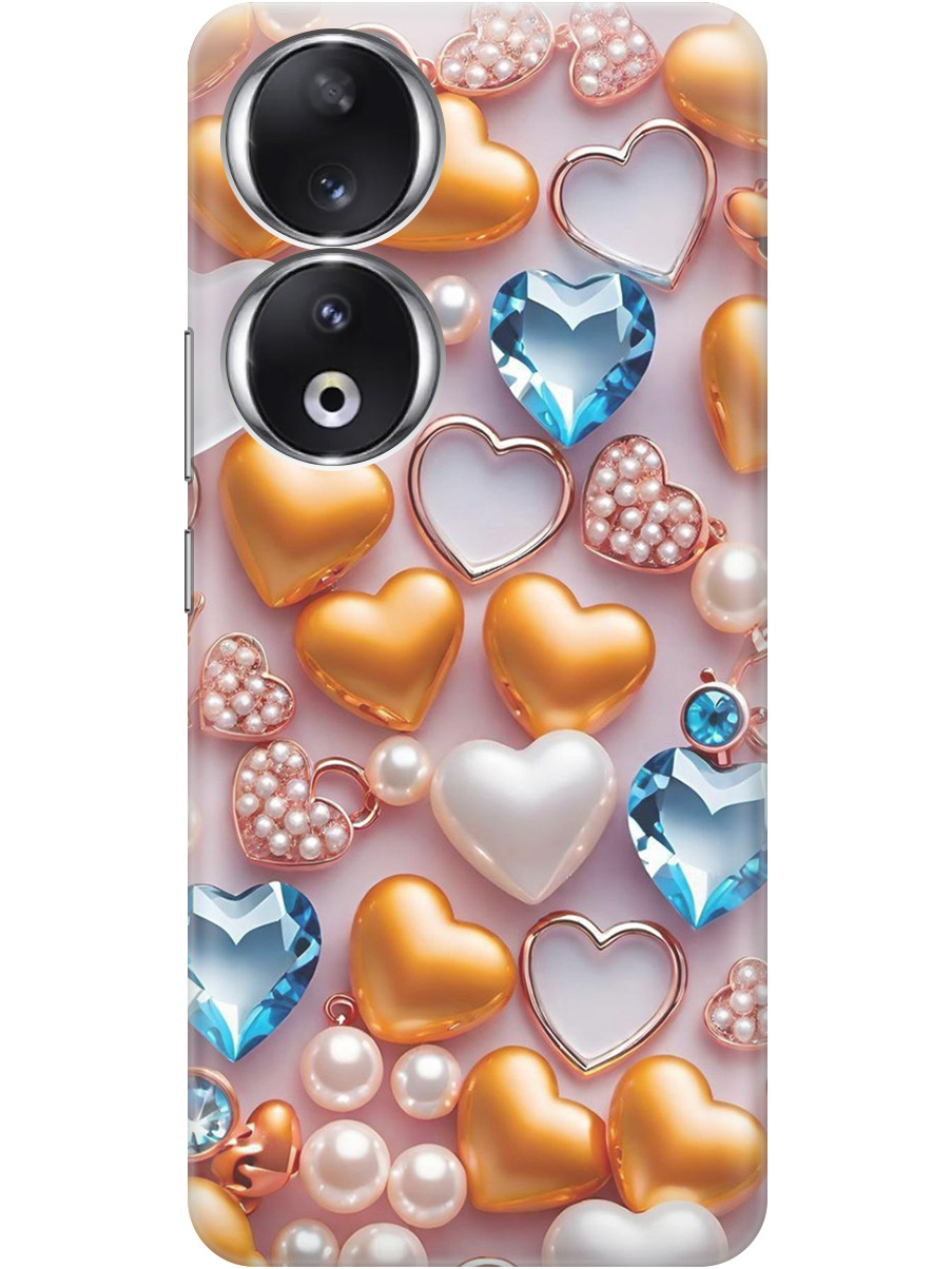 

Силиконовый чехол на Honor 90 с принтом "Украшения и сердечки", Прозрачный;белый;золотистый;голубой, 772618191