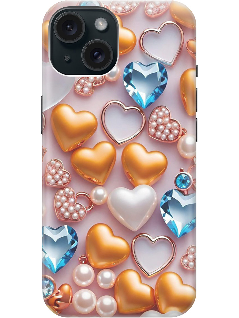 

Силиконовый чехол на Apple iPhone 15 с принтом "Украшения и сердечки", Прозрачный;белый;золотистый;голубой, 775147891