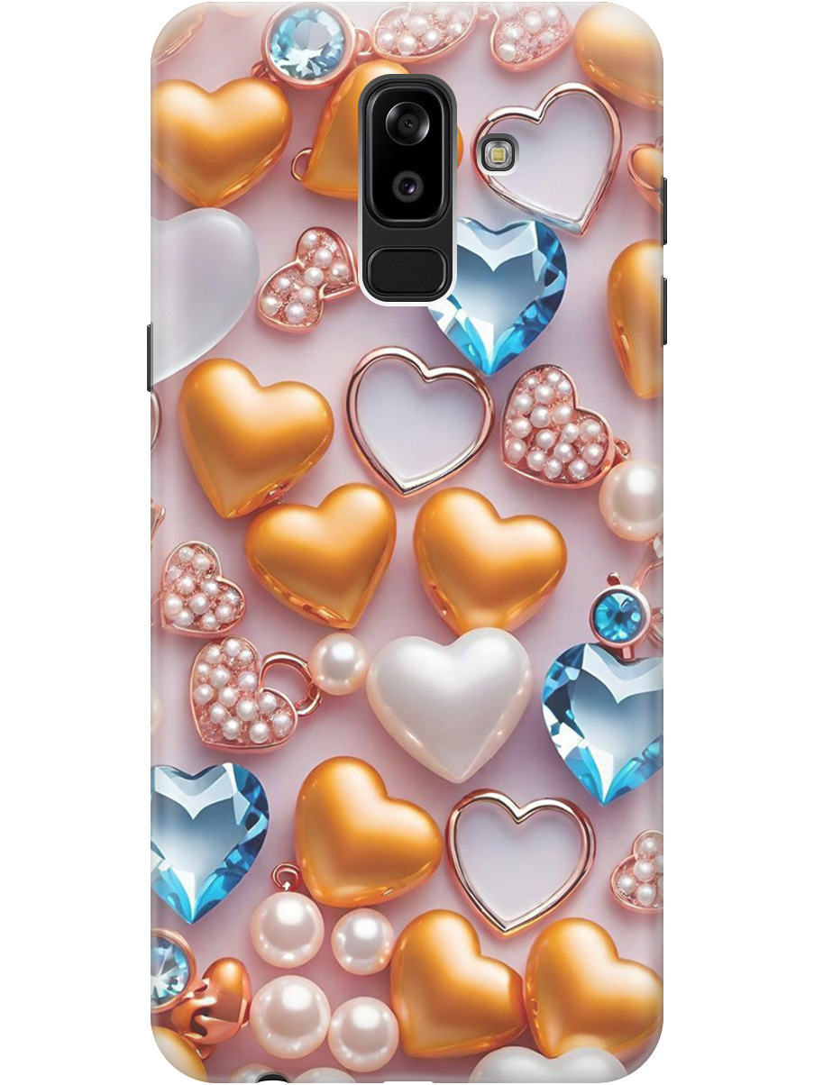

Силиконовый чехол на Samsung Galaxy J8 с принтом "Украшения и сердечки", Прозрачный;белый;золотистый;голубой, 718586891