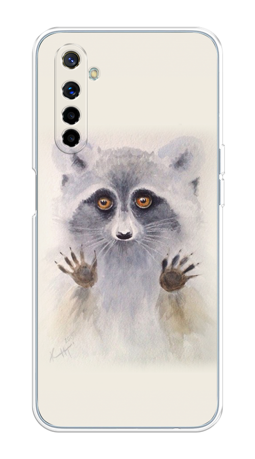 

Чехол на Realme 6 "Енот за стеклом", Бежевый;серый, 252750-4