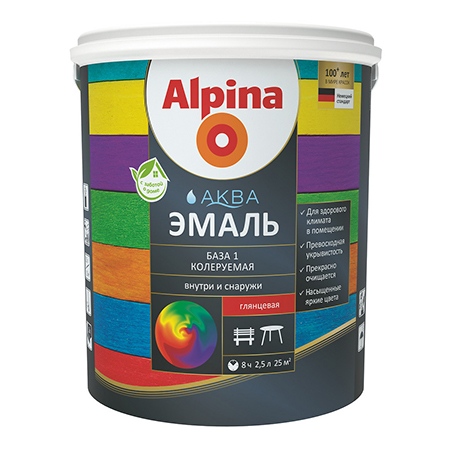 Эмаль акриловая Aqua шелковито-матовая база 3 бесцветная 2,35 л (1) ALPINA