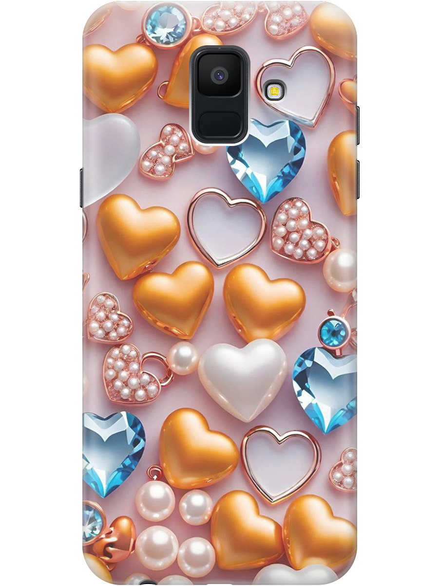 

Силиконовый чехол на Samsung Galaxy A6 (2018) с принтом "Украшения и сердечки", Прозрачный;белый;золотистый;голубой, 717872091