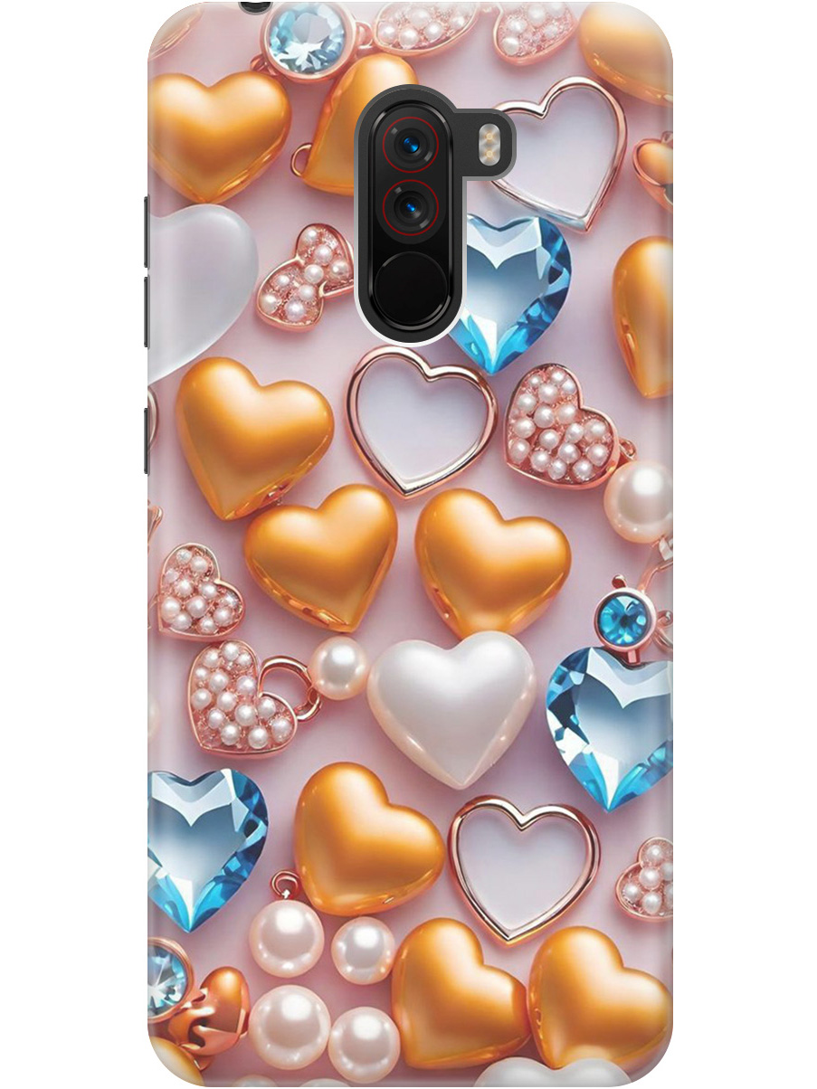 

Силиконовый чехол на Xiaomi Pocophone F1 с принтом "Украшения и сердечки", Прозрачный;белый;золотистый;голубой, 719373391