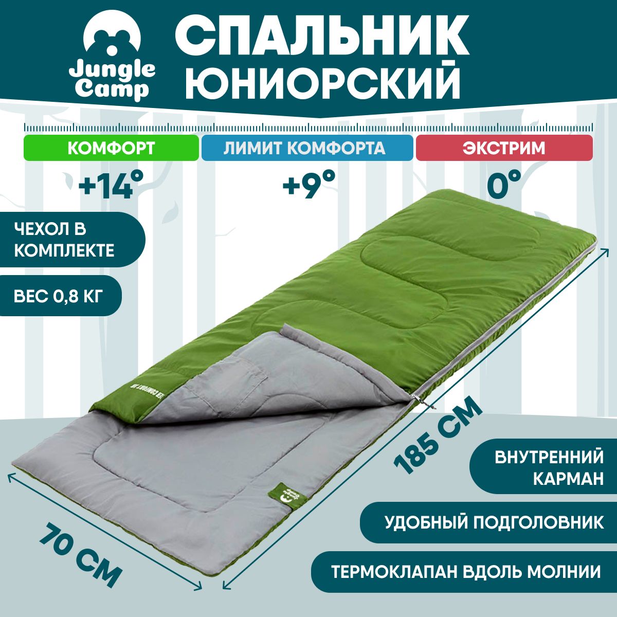 Спальный мешок Jungle Camp Ranger Comfort JR зеленый, левый