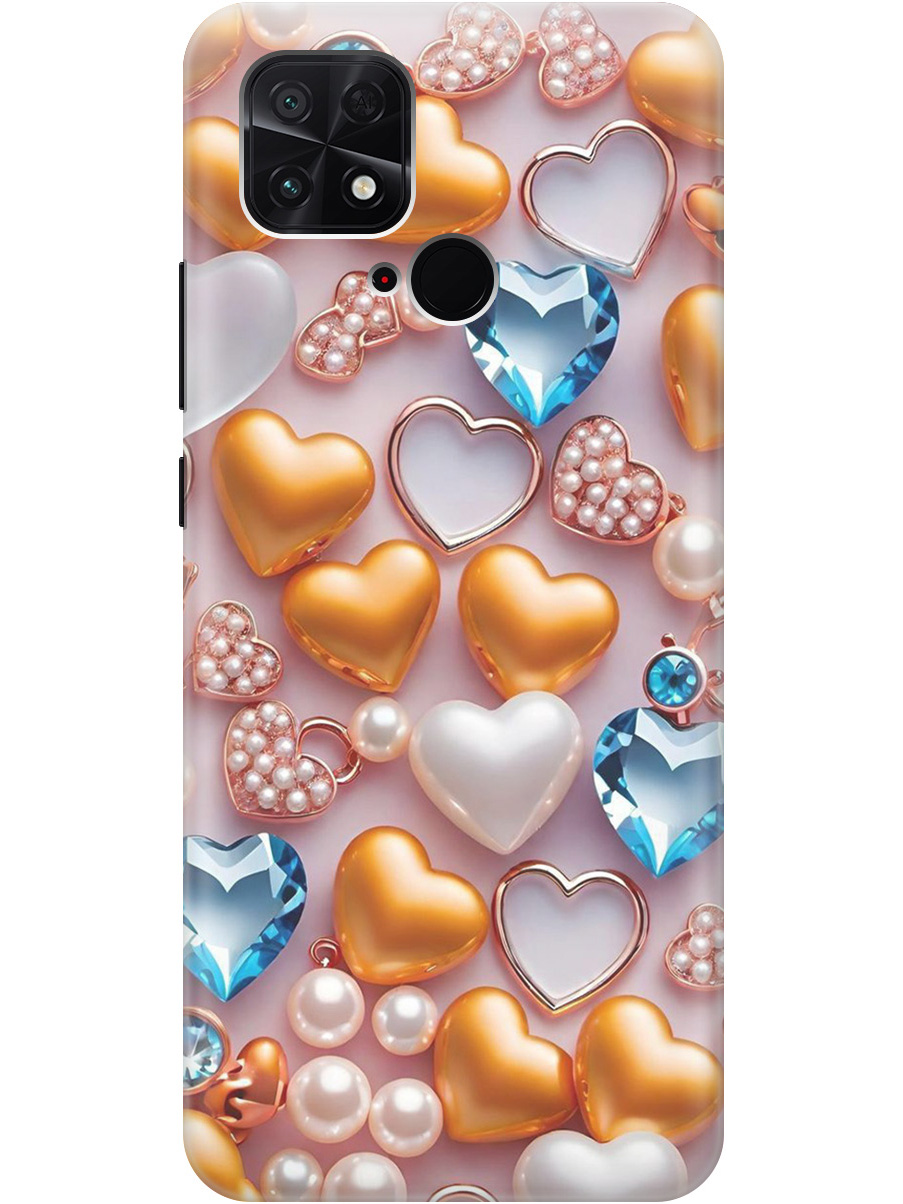 

Силиконовый чехол на Xiaomi Poco C40 с принтом "Украшения и сердечки", Прозрачный;белый;золотистый;голубой, 740187991