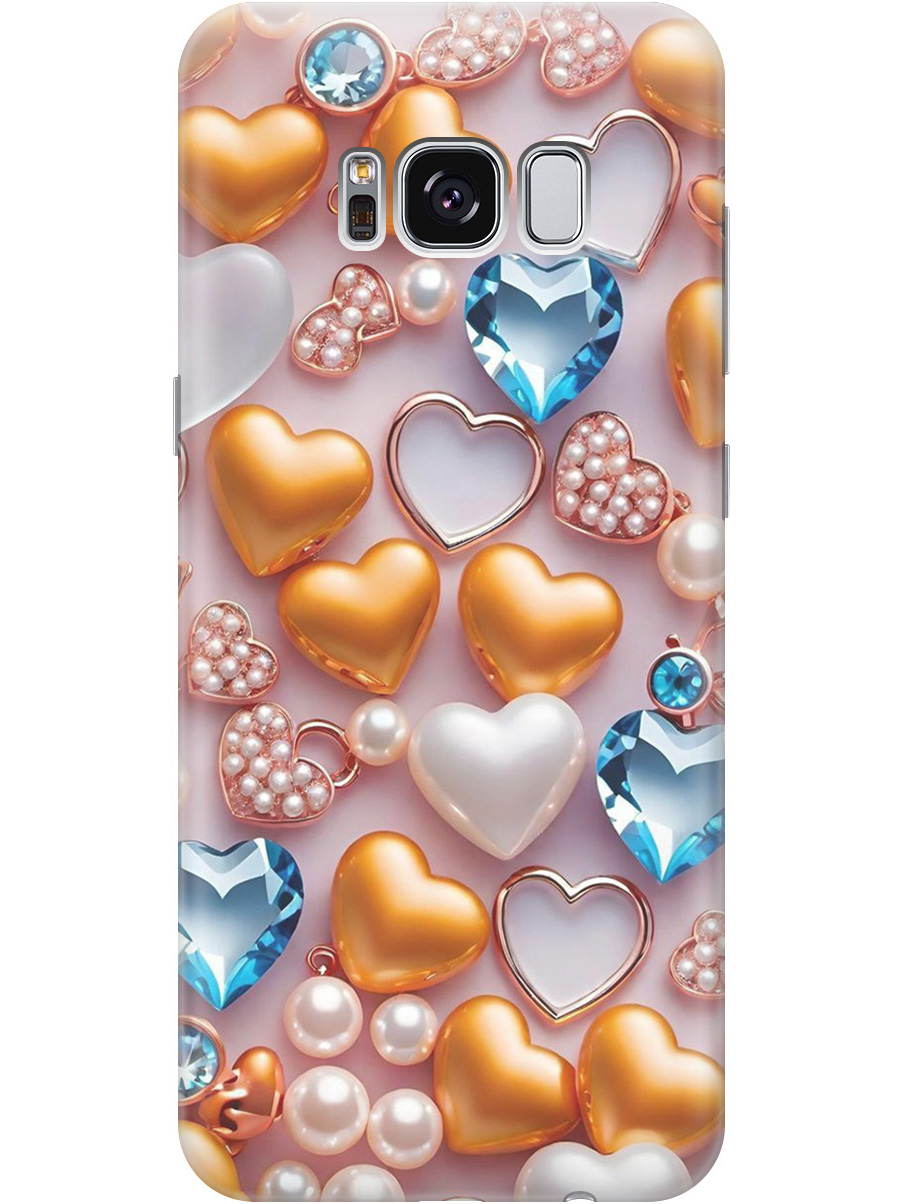 

Силиконовый чехол на Samsung Galaxy S8 с принтом "Украшения и сердечки", Прозрачный;белый;золотистый;голубой, 713984591