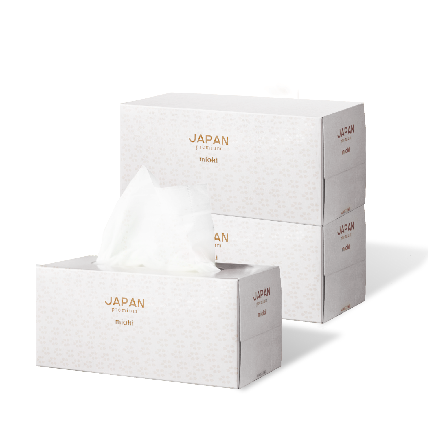 фото Бумажные салфетки mioki premium белые цветы, набор из 3 упаковок по 220 шт
