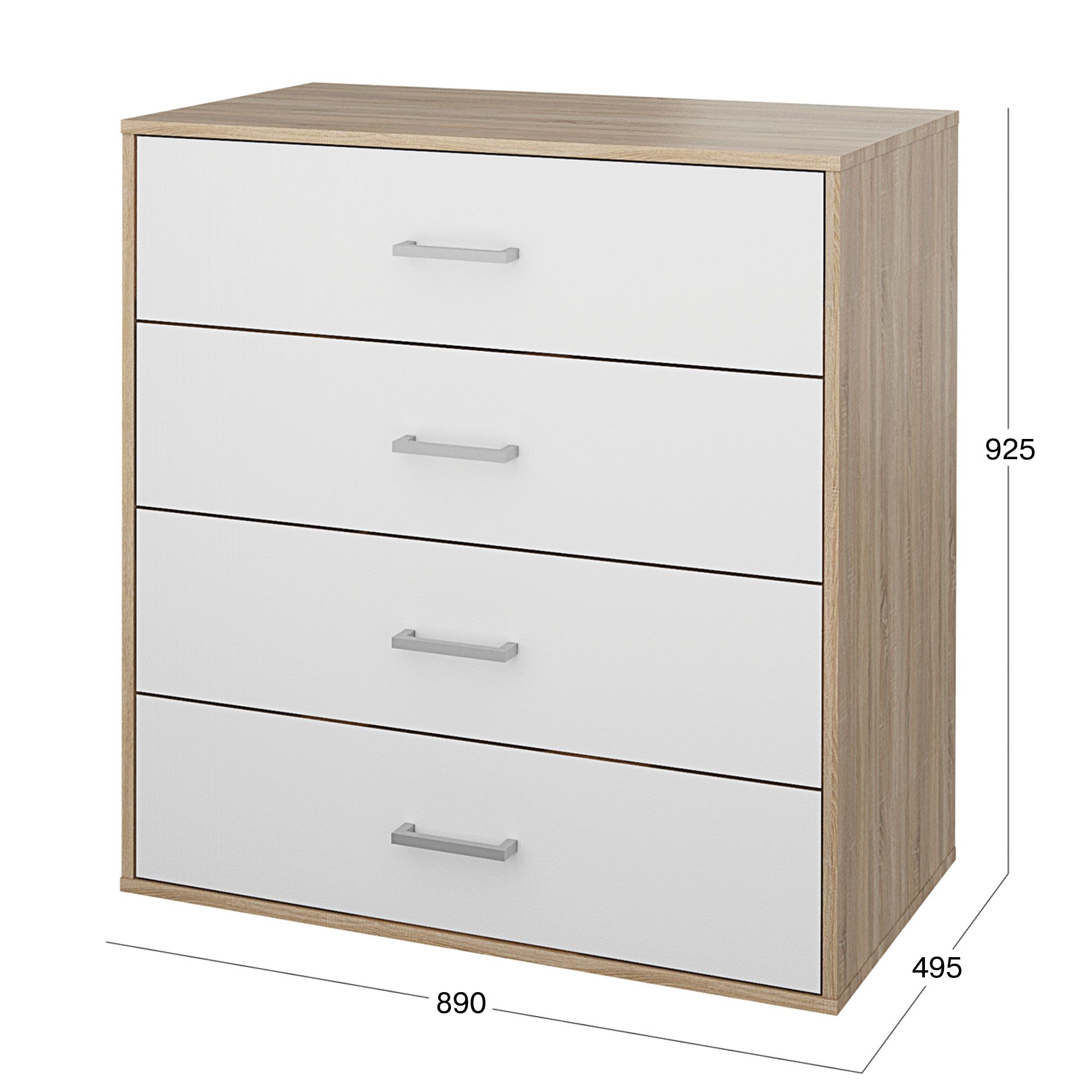 Комод Beneli МИКА, 4 ящика, Дуб сонома/Белый
