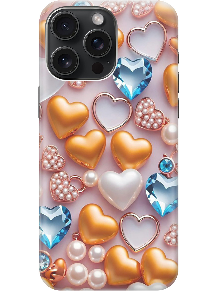 

Силиконовый чехол на Apple iPhone 15 Pro Max с принтом "Украшения и сердечки", Прозрачный;белый;золотистый;голубой, 775148191